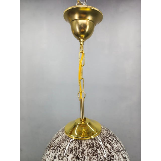 Brass and Marble Glass Globe Pendant Light, Czechoslovakia, 1970s For Sale - Image 4 of 9