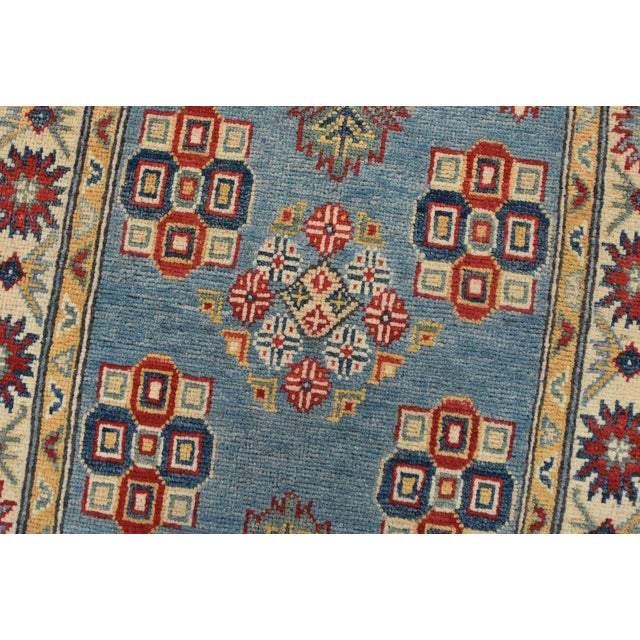 Textile Kazak Runner 2’8” X 9’5” Blue Wool Tribal Hand-Knotted Oriental Rug For Sale - Image 7 of 13