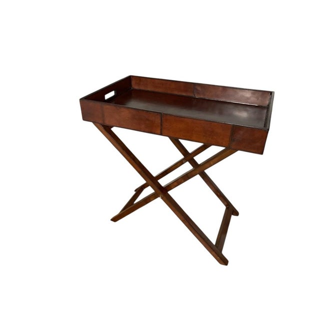 Folding Butlers Tray Table with Chestnut Leather, 1990 For Sale - Image 7 of 16