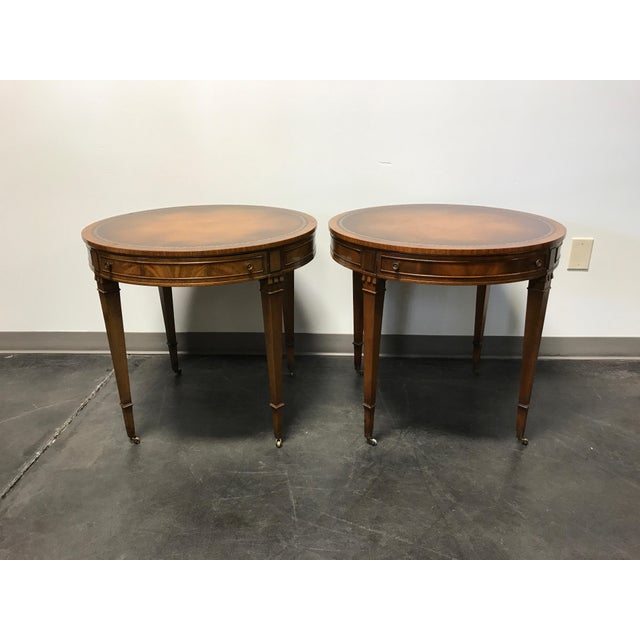 Vintage Heritage HENREDON Round Mahogany Leather Top Side End Tables