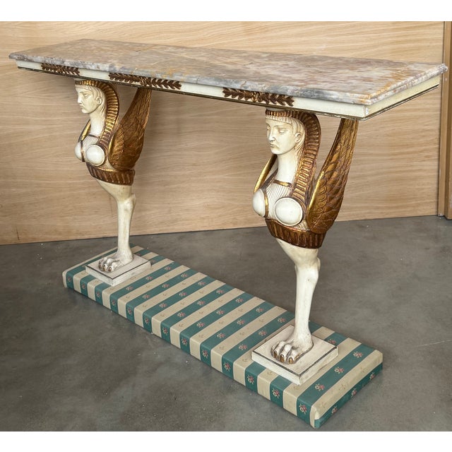 20th Century Swedish Empire Console in Carved, Polychrome and Gilded Wood For Sale - Image 4 of 11