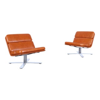 Mid-Century Modern Leather “Solo” Lounge Chairs by John Follis for Fortress For Sale