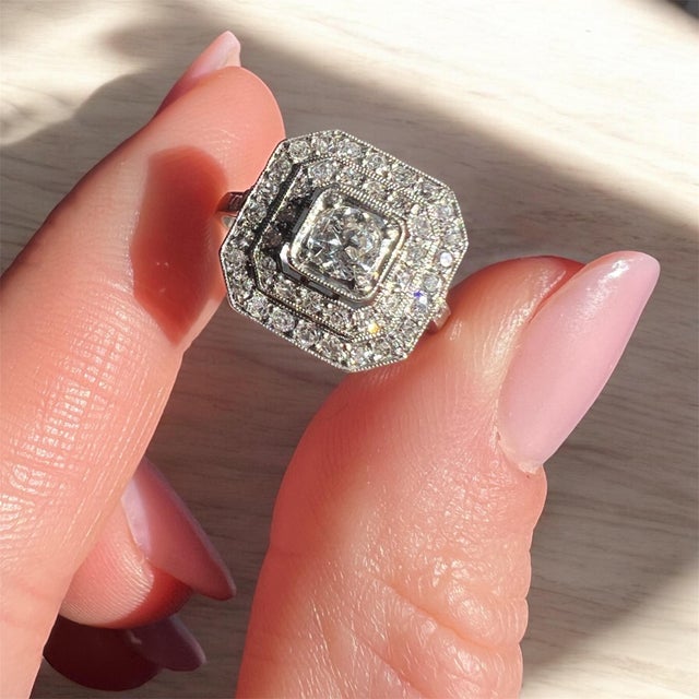 Art Deco Octagonal Engagement Ring, Platinum and Diamonds, French 1925, Size 5.25 For Sale - Image 6 of 6