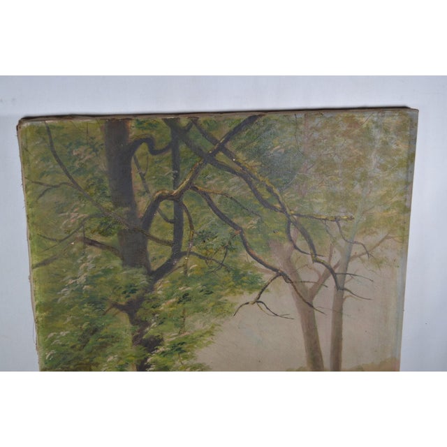 French School of the 20th Century “Landscape at the Pond” Oil on Canvas For Sale - Image 9 of 12