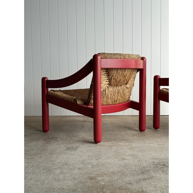 Pair of Vintage Red Lacquered Rush Lounge Chairs, Attributed to Vico Magistretti For Sale - Image 11 of 18