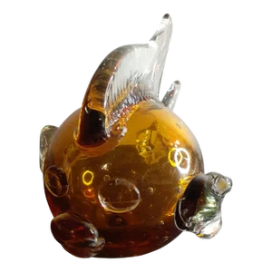 1980s Canary Yellow Hand Blown Puffer Fish Sculpture