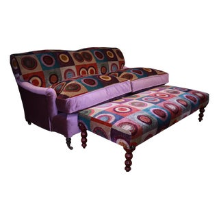 Set of 2-Seater Sofa and Ottoman in Mulberry Mohair Upholstery from George Smith, 2010s For Sale