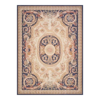 Pasargad Home Abusson Cream/Blue Wool Area Rug, 8'11'' X 12' 2'' For Sale