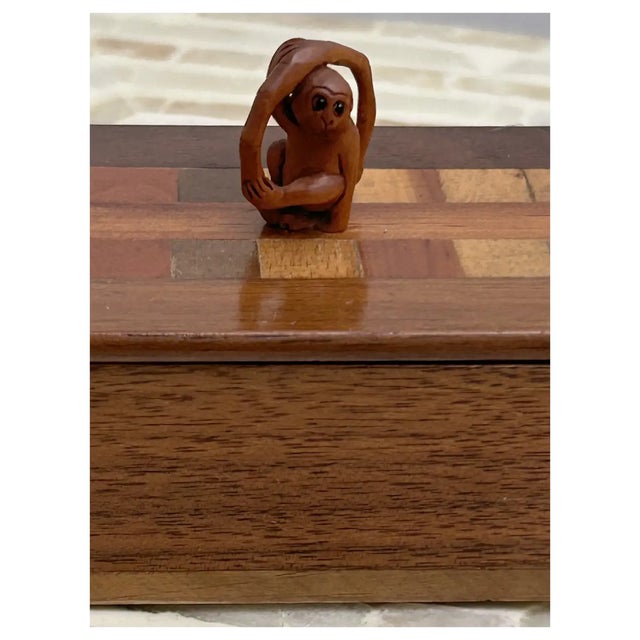 Late 20th Century Ooak/ Small, Monkey/ Parquet Trinket Box For Sale - Image 5 of 8