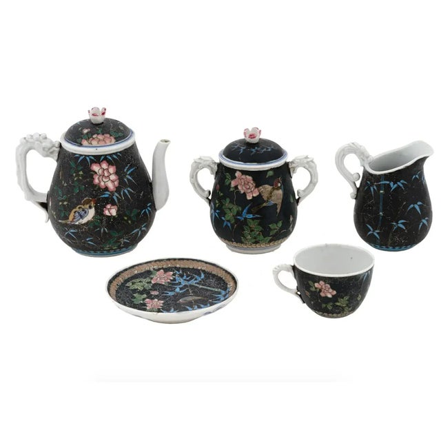 Paint Late 19th Century Antique Japanese Cloisonne Enamel Porcelain Tea Set- 5 Pieces For Sale - Image 7 of 11
