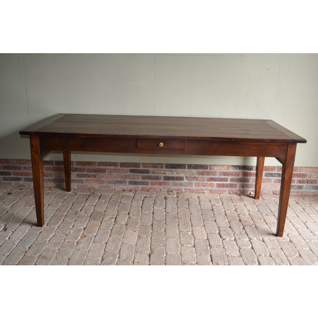 Brown Antique Oak Dining Table with 3 Drawers For Sale - Image 8 of 9