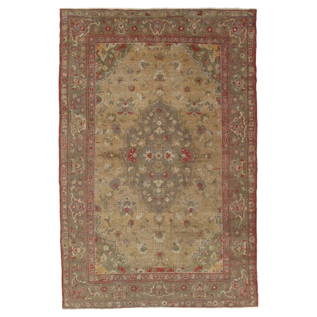 Vintage Oushak Carpet, Handmade Oriental Rug, Pale Caramel, Coral Taupe, Gray For Sale - Image 12 of 18