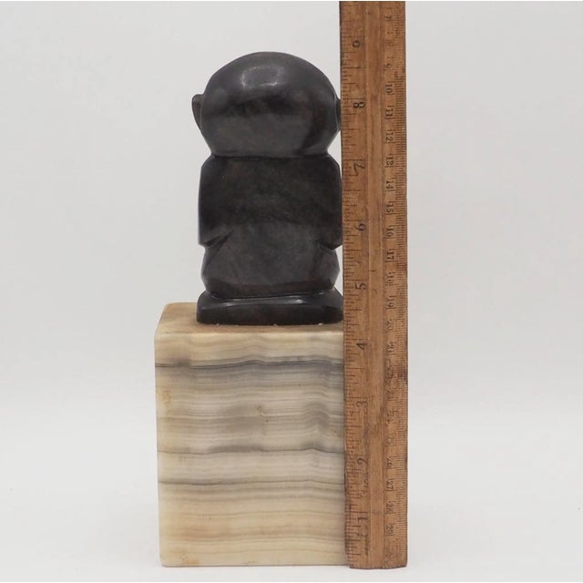 Mid Century Modern Stone Sculpture Primitive Style Figure Onyx Base 9” For Sale - Image 4 of 4