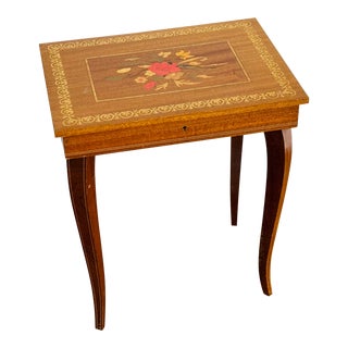 Vintage 1960s Italian Floral Inlaid Rectangular Side Table For Sale