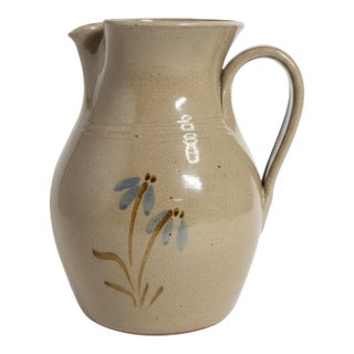 1993 Jugtown Ware North Carolina Studio Pottery Floral Pitcher For Sale