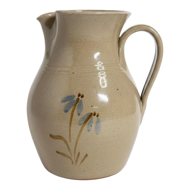 1993 Jugtown Ware North Carolina Studio Pottery Floral Pitcher For Sale