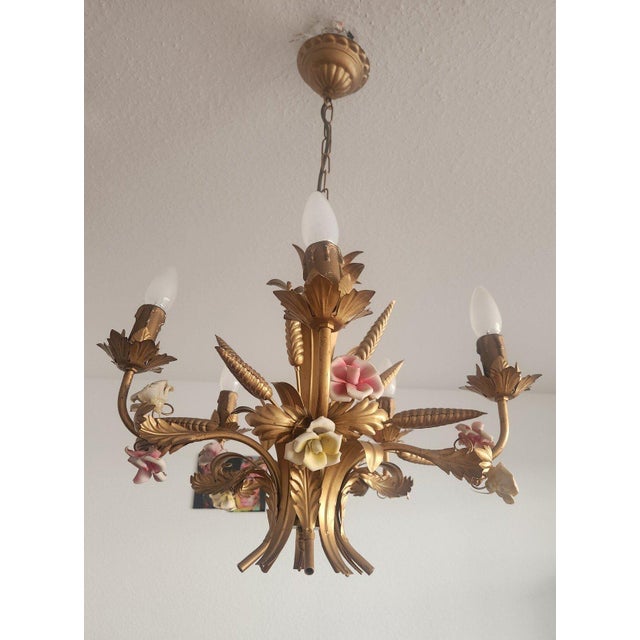 Chandelier with Porcelain Flowers by Neheim Hüsten, 1960s For Sale - Image 4 of 18