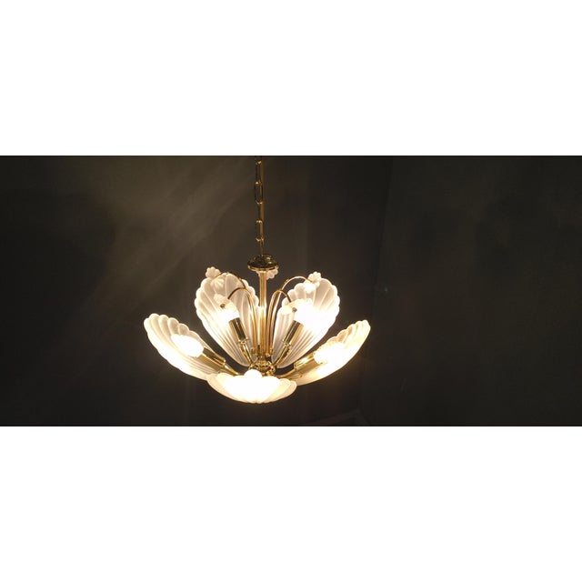 Vintage Italian Glass and Brass Chandelier, 1970s For Sale - Image 9 of 17