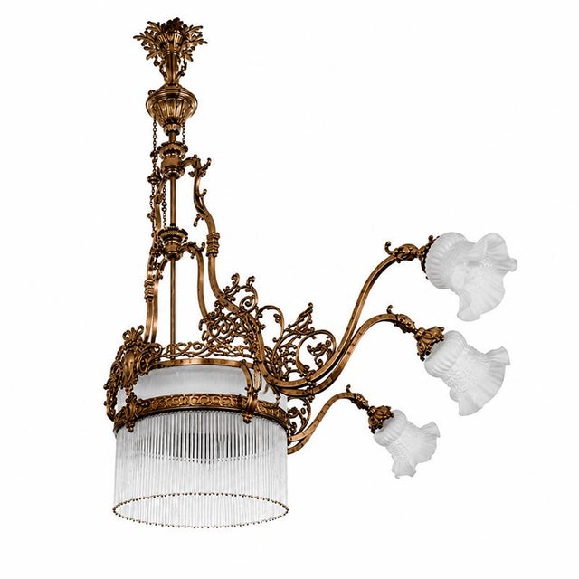 Liberty Chandelier in Gilded Bronze and Glass, 1890s For Sale - Image 6 of 7