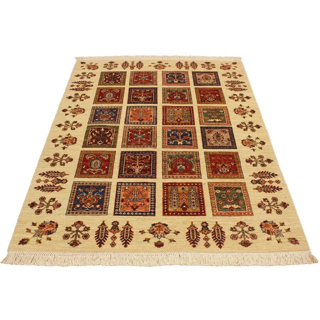1990s 1990s Shabby Chic Tribal Khurgeen Ivory Wool Rug -4′3″ × 6′3″ For Sale - Image 5 of 9