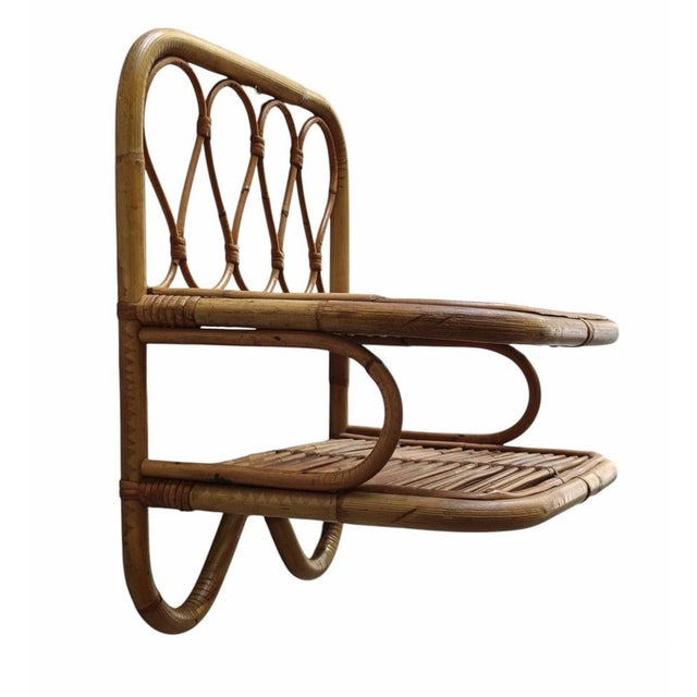 Hand-Crafted Rattan and Bamboo Wall Shelf, Italy, 1960s For Sale - Image 4 of 7