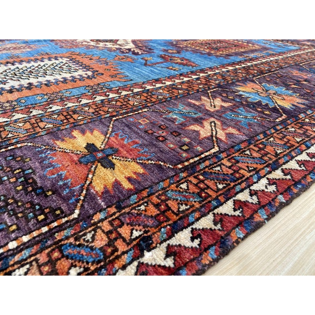 Vintage Moghan Kazak Wool Rug, Blue Tree Medallion For Sale - Image 4 of 8