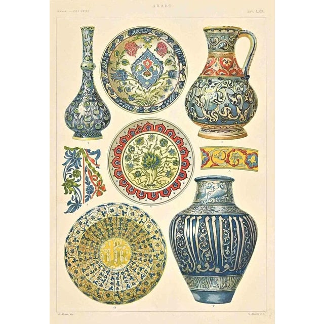 Decorative Objects in Arab Style is a print on ivory-colored paper realized by A. Alessio in the early 20th Century....