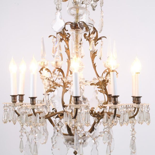 1920s Antique Crystal Chandelier in Gilt Bronze with Louvre Style Decorations, 1920s For Sale - Image 5 of 14