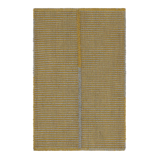 Rug & Kilim’s Contemporary Kilim in Gold and Sky Blue Stripes With Brown Accents For Sale