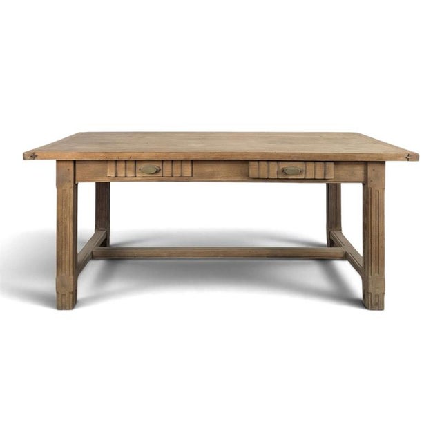 White Art Deco Farmhouse Table in Stripped Oak with Two Drawers and Fluted Legs, 1920s For Sale - Image 8 of 8