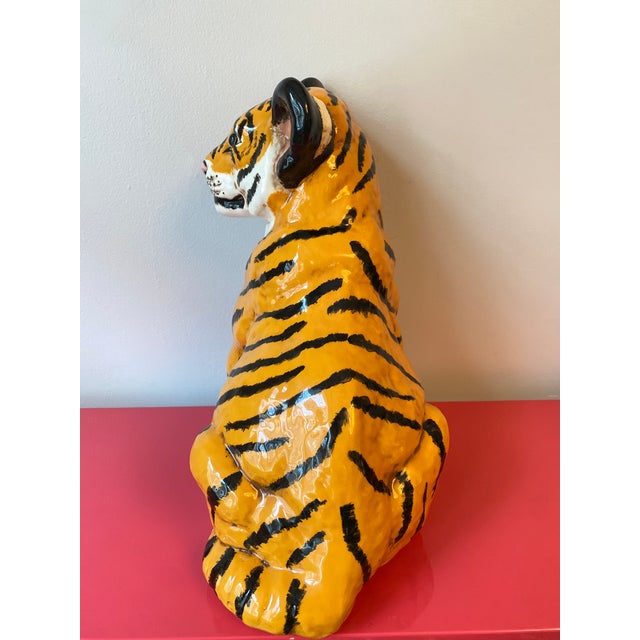 Orange 1976 Hollywood Regency Ceramic Studio Artist Signed Tiger Sculpture Figure For Sale - Image 8 of 13