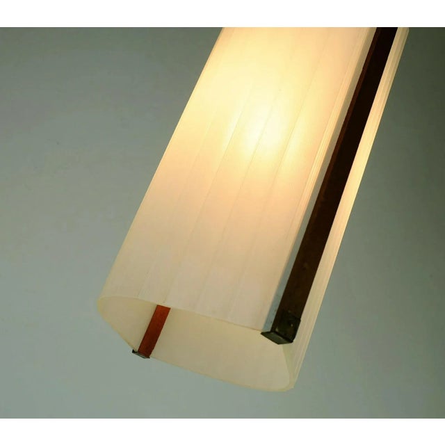 Metal Mid-Century Modern Danish Modern Teak Opal Glass Brass Hanging Lamp For Sale - Image 7 of 11