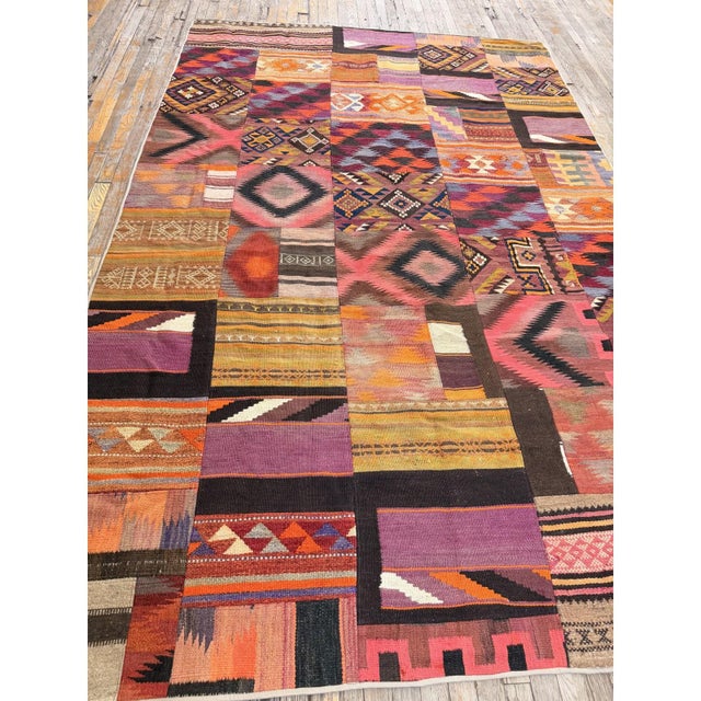 1930s Colorful Geometric Antique Gallery Scale Turkish Kilim Flatweave Rug For Sale In New York - Image 6 of 6