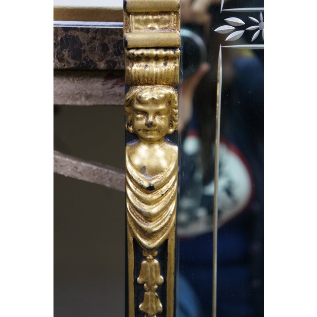 Early 20th Century Antique Egyptian Revival Black & Gold Etched Arched Vanity Mirror Venetian 40" For Sale - Image 5 of 16