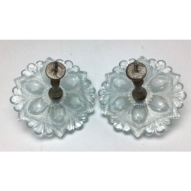 American 19th Century Boston & Sandwich White Blue Opalescent Glass Flower Drapery Tiebacks Pair For Sale - Image 3 of 3