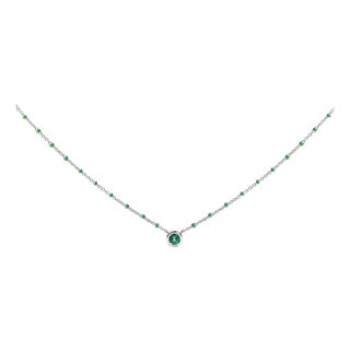 Sterling Silver Lab Created Emerald Bead Chain Necklace For Sale