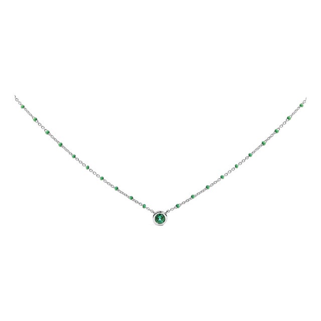 Sterling Silver Lab Created Emerald Bead Chain Necklace For Sale