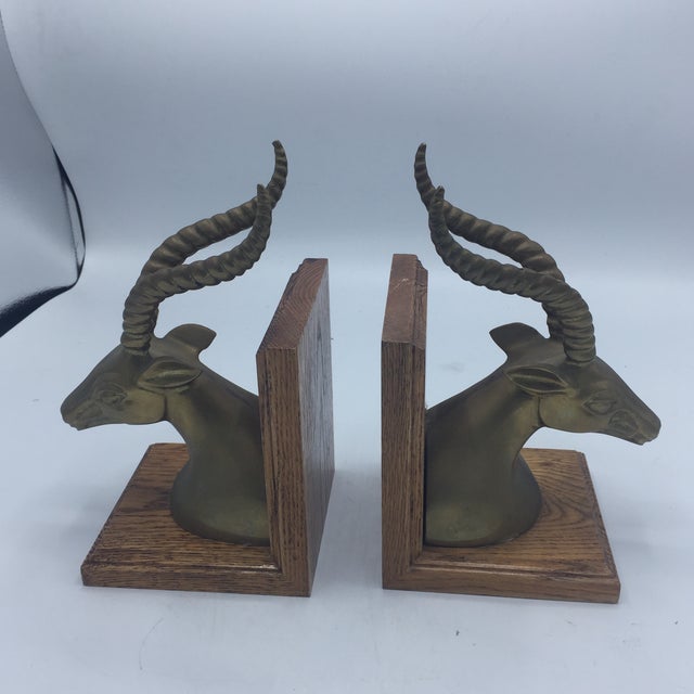 Brass Antelope Head Bookends on Wood Bases A Pair Chairish