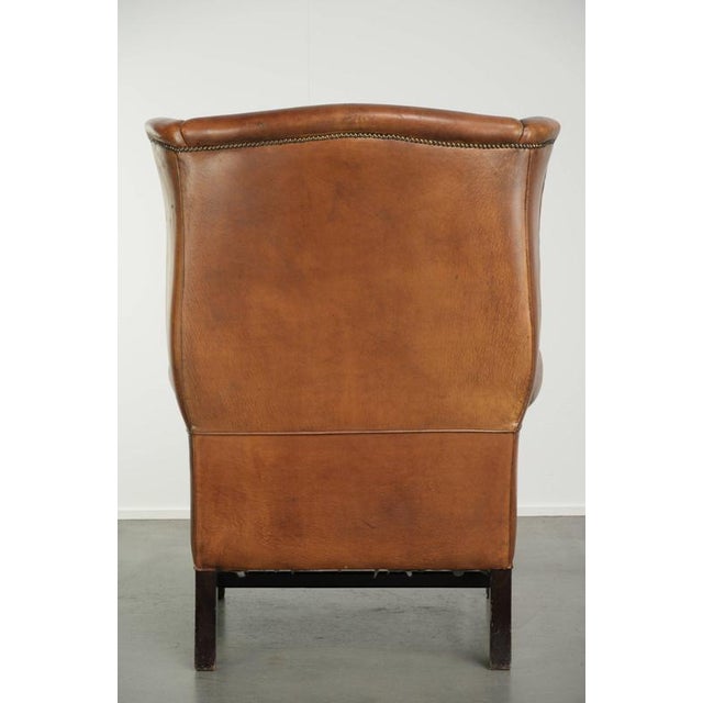 Sheepskin Wing Armchair in Warm Cognac Color For Sale - Image 4 of 13