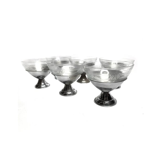 Vintage 1930's Dessert Bowl Serving Set by Mac Beth Evans in Removable Chrome Bases - Set of 6 For Sale - Image 4 of 4