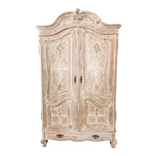 Vintage French Country White Washed Armoire For Sale