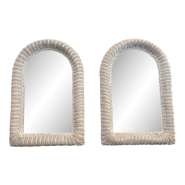 Vintage Wicker and Wood Wall Mirrors - A Set For Sale