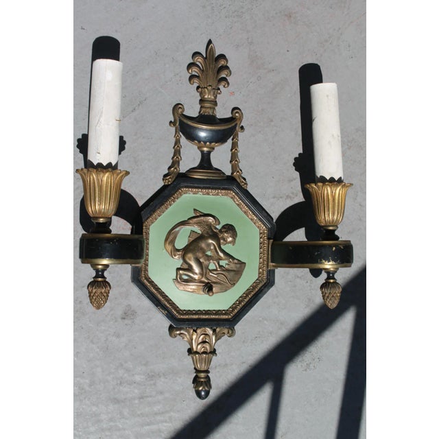 Edward F. Caldwell & Co. Neoclassical E.F. Caldwell Large C. 1913 Patinated Bronze Sconces - A Pair For Sale - Image 4 of 13
