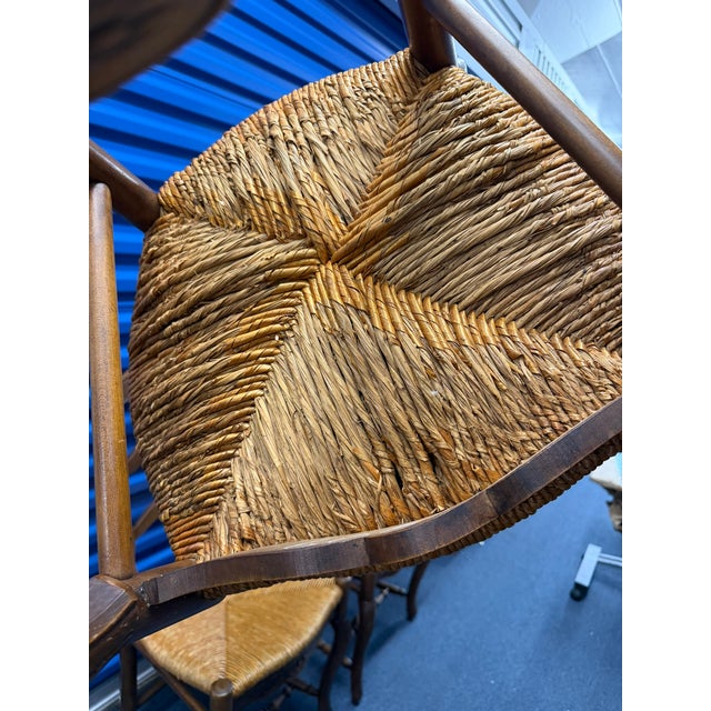 Antique French Carved Ladder‑Back Rush Seat Chairs – Set of 6 For Sale - Image 9 of 15