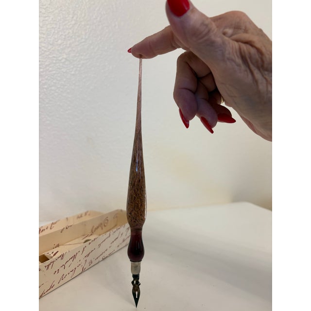 Murano 1960s Bortoletti Hand-Blown Glass Handle With Nickel-Silver Metal Nibs Murano Pen For Sale - Image 4 of 4