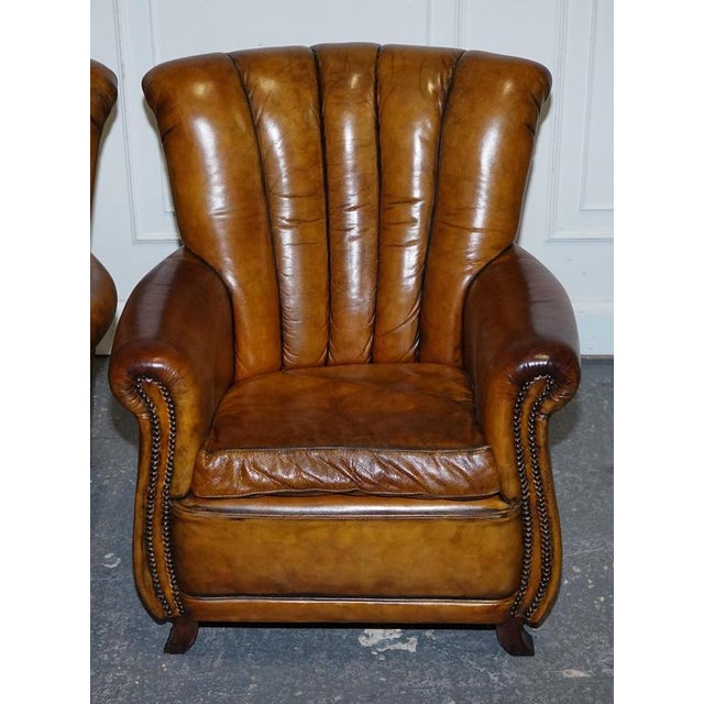 Vintage Art Deco Style Hand Dyed Leather Shell Chairs, Set of 2 For Sale - Image 14 of 17