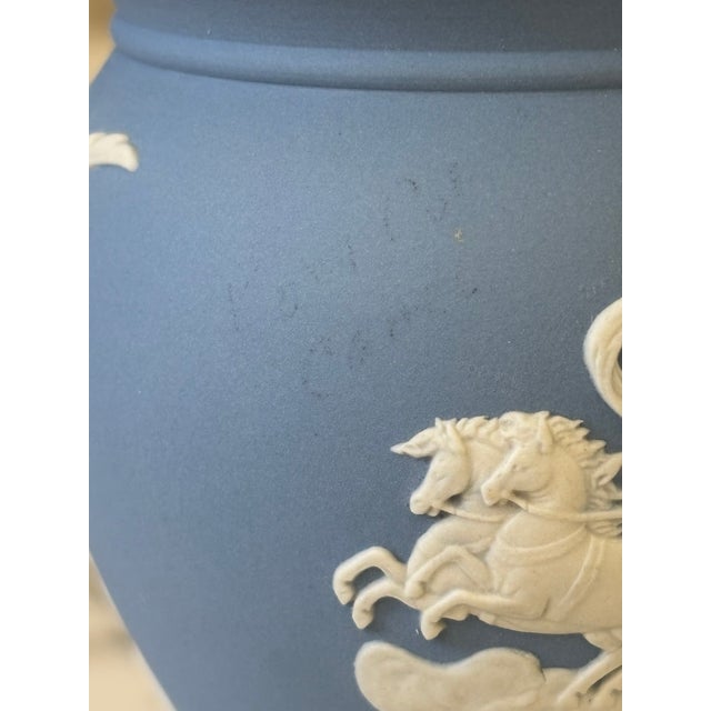 Vintage English Wedgwood Blue Jasperware Neoclassical Vase For Sale - Image 17 of 17