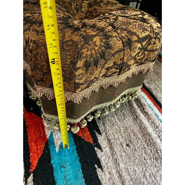 1970s Vintage Tufted Ottoman With Tassels For Sale - Image 5 of 6