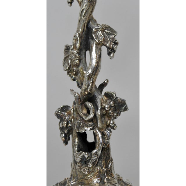 Art Nouveau Four-Arm Silver Plate Epergne Candelabra With Engraved Glass Bowl For Sale - Image 4 of 11