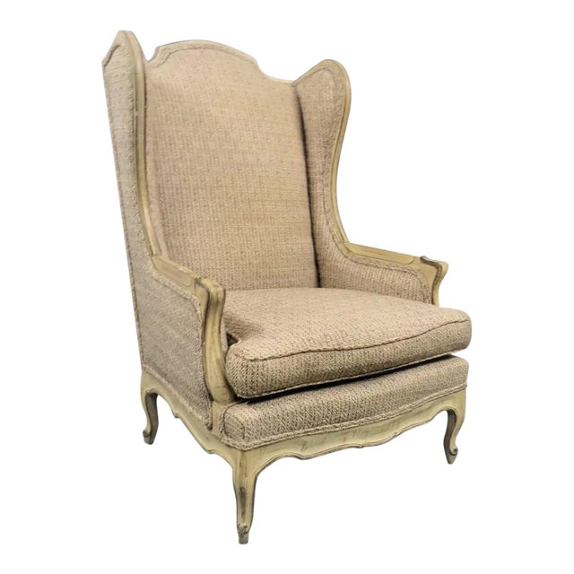 Mid 20th Century Louis XV Style Cream Wingback Chair For Sale
